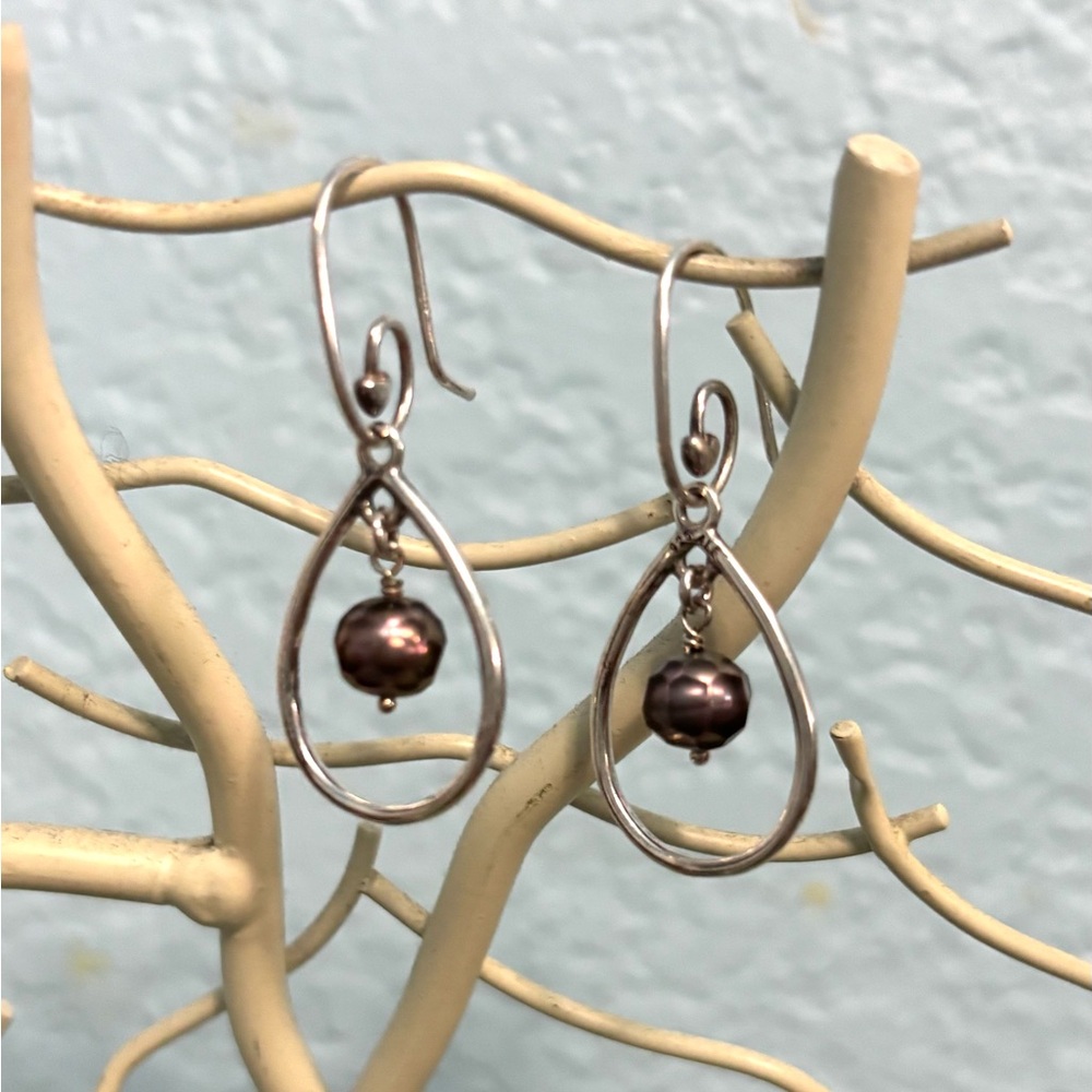 RARE Vintage Pandora Silver Earrings with Dark Pearls